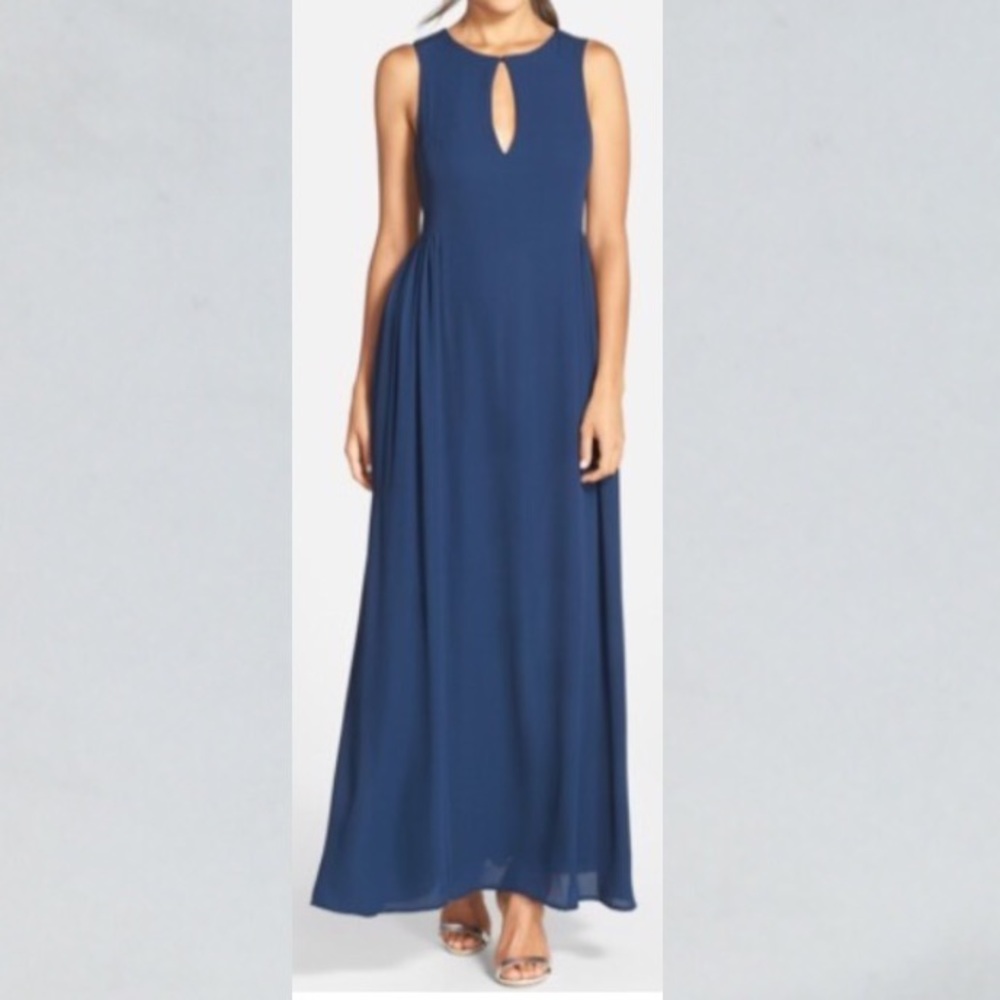 Paper Crown Deep Navy Sleeveless Maxi Dress with Keyhole Front